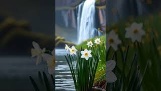 Blooming Daffodils by the Waterfall [upl. by Ahsinyt102]