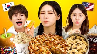 Koreans Try American Desserts For The First Time Apple Pie Cookie Dough Coke Float  KATCHUP [upl. by Notnerb200]