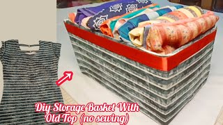 Old Top Reuse Idea  No Sewing Organizer  Convert Old Top into diy Cloth Storage Bag Diy [upl. by Nahtaneoj]