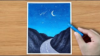 Moonlight scenery drawing with oil pastel  Tutorial shorts [upl. by Suiradal]