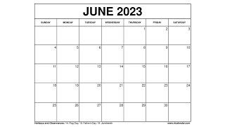 Printable June 2023 Calendar Templates with Holidays  VL Calendar [upl. by Arahas]