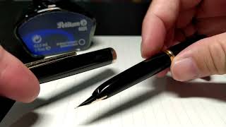 Pilot Elite Vintage 14k F nib Pelikan 4001 Brilliant Black Cursive Writing fountain pen BG music [upl. by Heimlich]