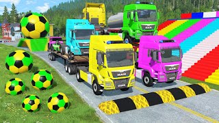 Double Flatbed Trailer Truck vs Speedbumps Train vs Cars  Tractor vs Train BeamngDrive 0194 [upl. by Barbi121]