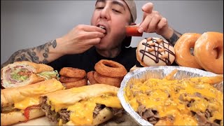 VARTANFRESH ASMR BITES ONLY PHILLY CHEESESTEAK SANDWICH amp FRIES ONION RINGS DONUTS ASMR [upl. by Basilius]