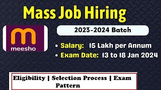 Biggest Hiring Update  Test Date 13 Jan  Salary 15LPA  Meesho Hiring 2023 2024 Batch  Internship [upl. by Ferd]