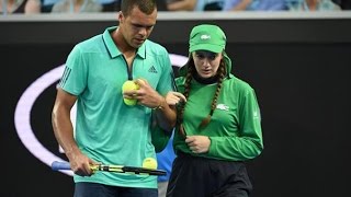 Tsonga comes to aid of injured ballgirl  Australian Open 2016 [upl. by Leissam833]