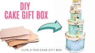 DIY 3Tier Cake Gift Box Using Waste Cardboard 💖 Creative Gift Ideas 🌸 [upl. by Esdnil]