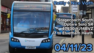 Rattly  Nice Voith  Stagecoach South Optare Solo SR 47930 YJ14BVZ on the 7 to Elvetham Heath [upl. by Roche957]