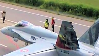 SWISS FA18 Hornets ROAD Work 05 June 2024 on A1 highway between Avenches amp Payerne in Switzerland [upl. by Siloa525]