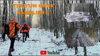 CHASSE DU GRAND GIBIERS DANS LA NEIGE  TIR DUN GROS SANGLIER [upl. by Heydon]