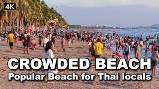 【🇹🇭 4K】Bangsaen Popular Beach for Thai locals Crowded beach walking tour Jan 2022 [upl. by Enilekcaj]