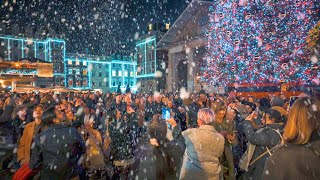 Snow in London ❄️ Trafalgar Square Christmas Tree amp Nativity 🎄 London Christmas Walk 2023 ✨ 4K HDR [upl. by Cutlip]