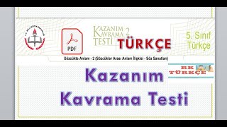 5 Sınıf Türkçe Kazanım Kavrama Testi 2  Sözcükte Anlam 2 [upl. by Blas]