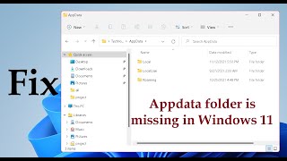 Appdata folder is missing in Windows 11 Solved [upl. by Lockwood79]