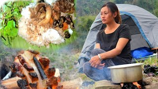 Camping and cooking delicious pork with snail and mushroom [upl. by Truelove281]