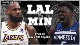 Los Angeles Lakers vs Minnesota Timberwolves Full Game Highlights  Apr 7  2024 NBA Season [upl. by Zinck]