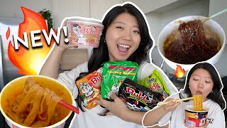 KOREAN RAMEN HAUL Trying Every Samyang Buldak FIRE NOODLES pt2 🔥 mukbang amp cooking [upl. by Veljkov210]