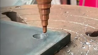 Drilling thick Metal ● Chamfering plate with Step Drillbit ASMR drilling metal work machine [upl. by Anenahs]