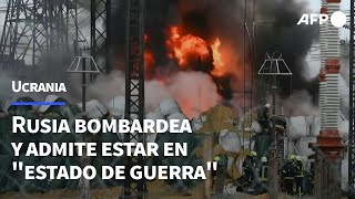 Rusia bombardea Ucrania con decenas de misiles y drones y admite estar en quotestado de guerraquot  AFP [upl. by Ayin]