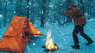 Solo Camp in an Instant Tent  Winter Storm Camping in the Snow  ASMR Camping Adventure [upl. by Anaiad]