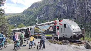 Planovergang Flåm  Berekvam 1372024 Norwegian railroad crossing4K [upl. by Suzann]