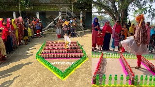 Who can cross the bottle blindfolded Very exciting challenge for villagers [upl. by Ardnusal]