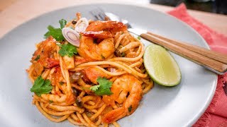 Tom Yum Spaghetti สปาเก็ตตี้ต้มยำกุ้ง  Thai Recipe [upl. by Nylde]