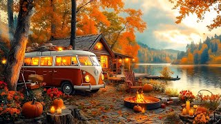 4K Cozy Autumn Lakeside Ambiance Fire Pit and Nature Sounds for Sleep and Relaxation [upl. by Obellia561]