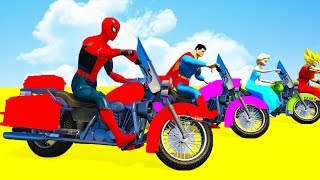 Learn Color for Kids Motorcycles w Animation Superheroes Cartoon for Children [upl. by Aldercy]