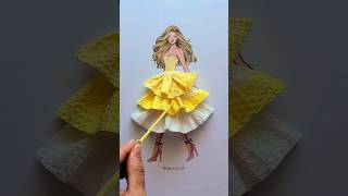 How to make a dress using a paper towel 💛 art fashion design style artist artwork painting [upl. by Byram]