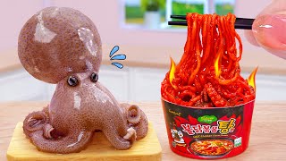 Hot vs Cold Challenge 🥵 Miniature Spicy Octopus Seafood Boil Korean Ramen Noodles 🍜Tina Mini Cooking [upl. by Anecuza302]