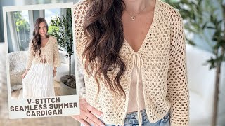 VStitch Summer Cardigan Crochet Pattern  TopDown and Seamless [upl. by Kenneth]