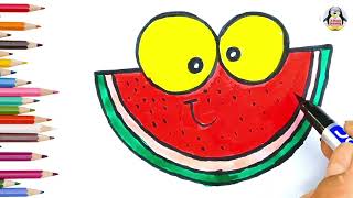 How to Draw A Cartoon Watermelon 🍉How to draw the watermelon Emoji 🍉 3stepsdrawing757 [upl. by Eirojam]