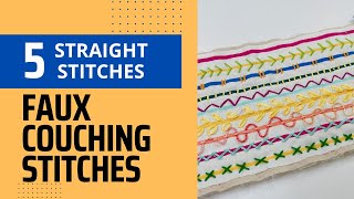 Faux Couching Stitch Using 5 Straight Stitches  couchingstitch embroiderystitch [upl. by Amliv]