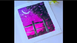 easy night scenery painting ideas ✨poster colour painting for beginners [upl. by Theo]