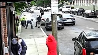 Caught on camera Gunfire exchanged on street in Boston neighborhood [upl. by Jacquette486]