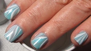 Turquoise White amp Grey Water Marble Nail Art Tutorial Water Marble March 2014 5 [upl. by Hwang831]