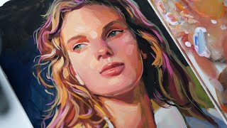 Gouache painting  Portrait painting process [upl. by Beffrey]