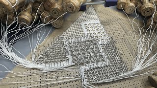 Twitch stream 41124  Nearing end of triangle 5 of 72 of torchon bobbin lace net curtain [upl. by Filemon]