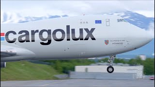 Cargolux 7478F Windy Landing At Ted Stevens Anchorage International Airport [upl. by Lain]