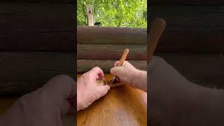 Working a pattern into a hand carved spoon woodworking carving woodenspoon woodcarving [upl. by Aeila]