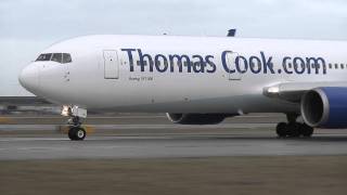 Powerful Thomas Cook B767 take off [upl. by Nosnev]