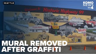 Iconic north Seattle mural depicting Highway 99 history removed after graffiti tagging [upl. by Gnal]