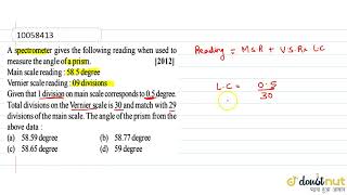 A spectrometer gives the following reading when used to measure the angle of a prism Main scale [upl. by Lobiv]