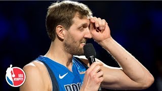 Dirk Nowitzki gets emotional addressing Mavericks fans in final home game  NBA Sound [upl. by Atnoed]