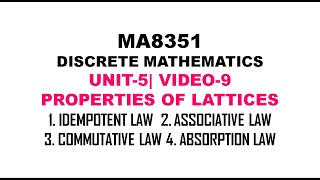 ASSOCIATIVE LAW ABSORPTION LAW OF LATTICES DISCRETE MATHEAMTICS UNIT5 VIDEO9 [upl. by Daahsar]