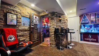 Man Cave Basement Bar and Home Theater Tour [upl. by Nolasba]