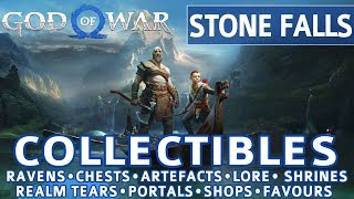 God of War  Stone Falls All Collectible Locations Ravens Chests Artefacts Shrines  100 [upl. by Sirenay]