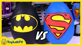 Giant Batman amp Superman Surprise Egg Opening with Fun Toys amp PlayDoh [upl. by Simpkins311]