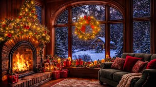 Snowy Winter Ambience  Warm Space with Fireplace and Winter Snow View Outside the Window [upl. by Evante]